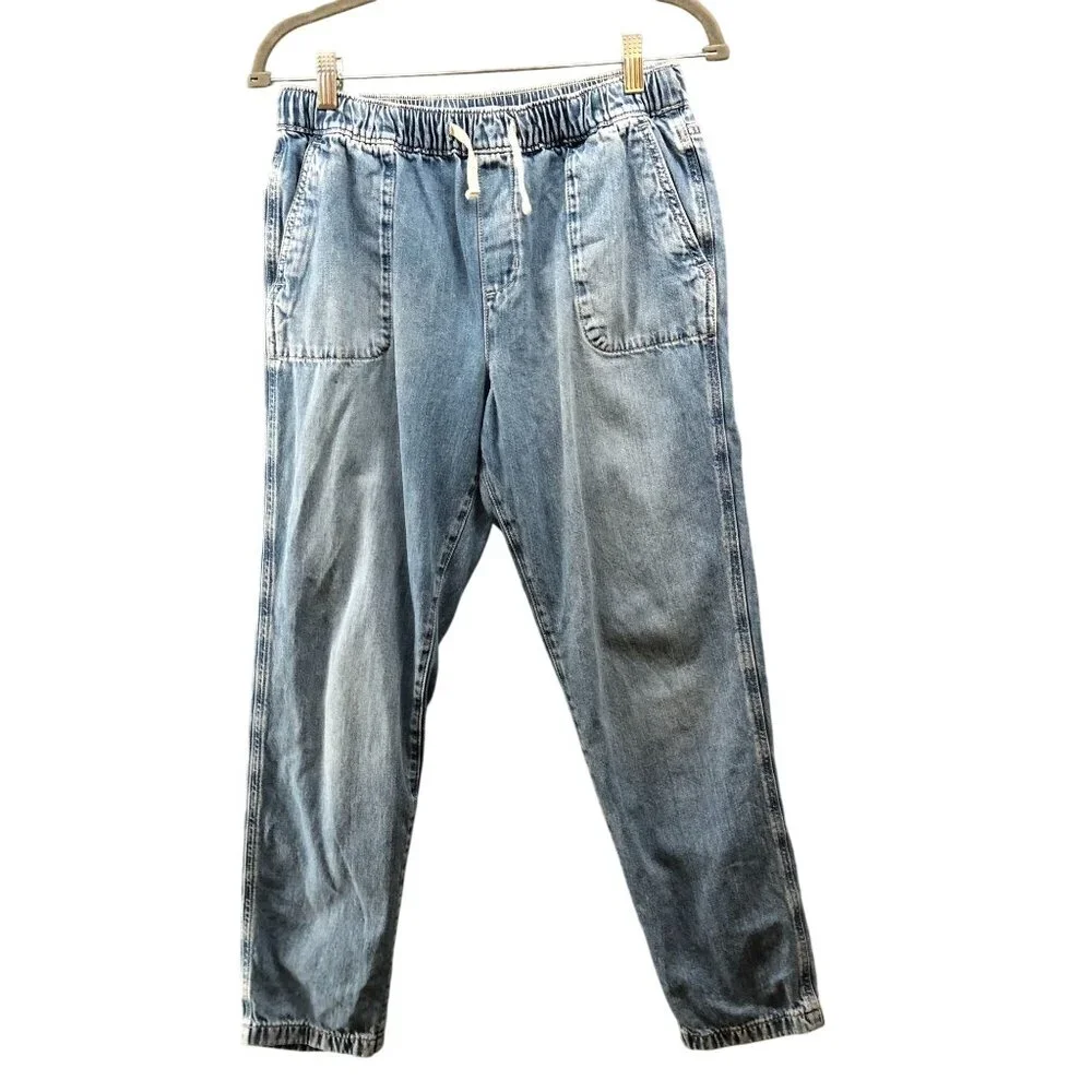 Crewcuts Girls Size 16 Denim Drawstring Pants Blue Pull On Jeans Straight Cotton